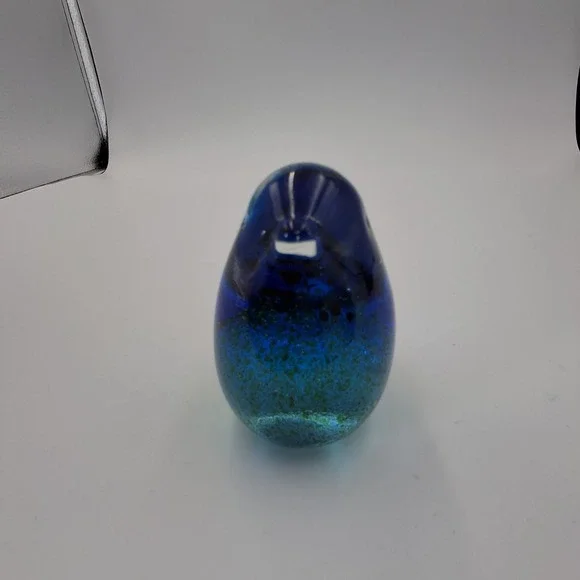 VTG Cobalt Blue Green Art Glass Bird Paperweight Figurine Hand Blown Solid 3" - Picture 3 of 12